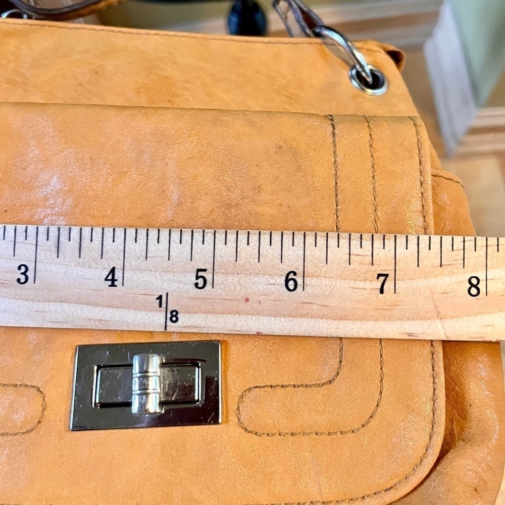 Bueno VTG Mustard Yellow Leather Crossbody Purse Silver Turn Lock Shoulder Bag - Picture 11 of 12